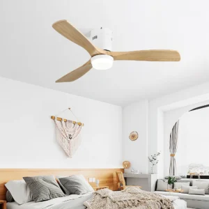 Ventilateur de Plafond 132cm Bois & LED — 6 Vitesses, 3 Températures, Mode Été/Hiver, Télécommande, 20-35m²