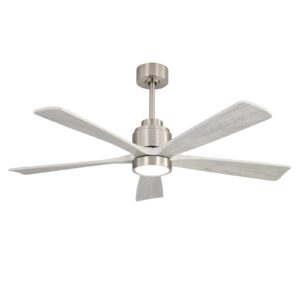 Sofucor Ventilateur Plafond 5 Pales Noyer LED 2100lm — Moteur DC 25dB, 6 Vitesses, Minuterie 1/4/8H, Mémoire Lumière